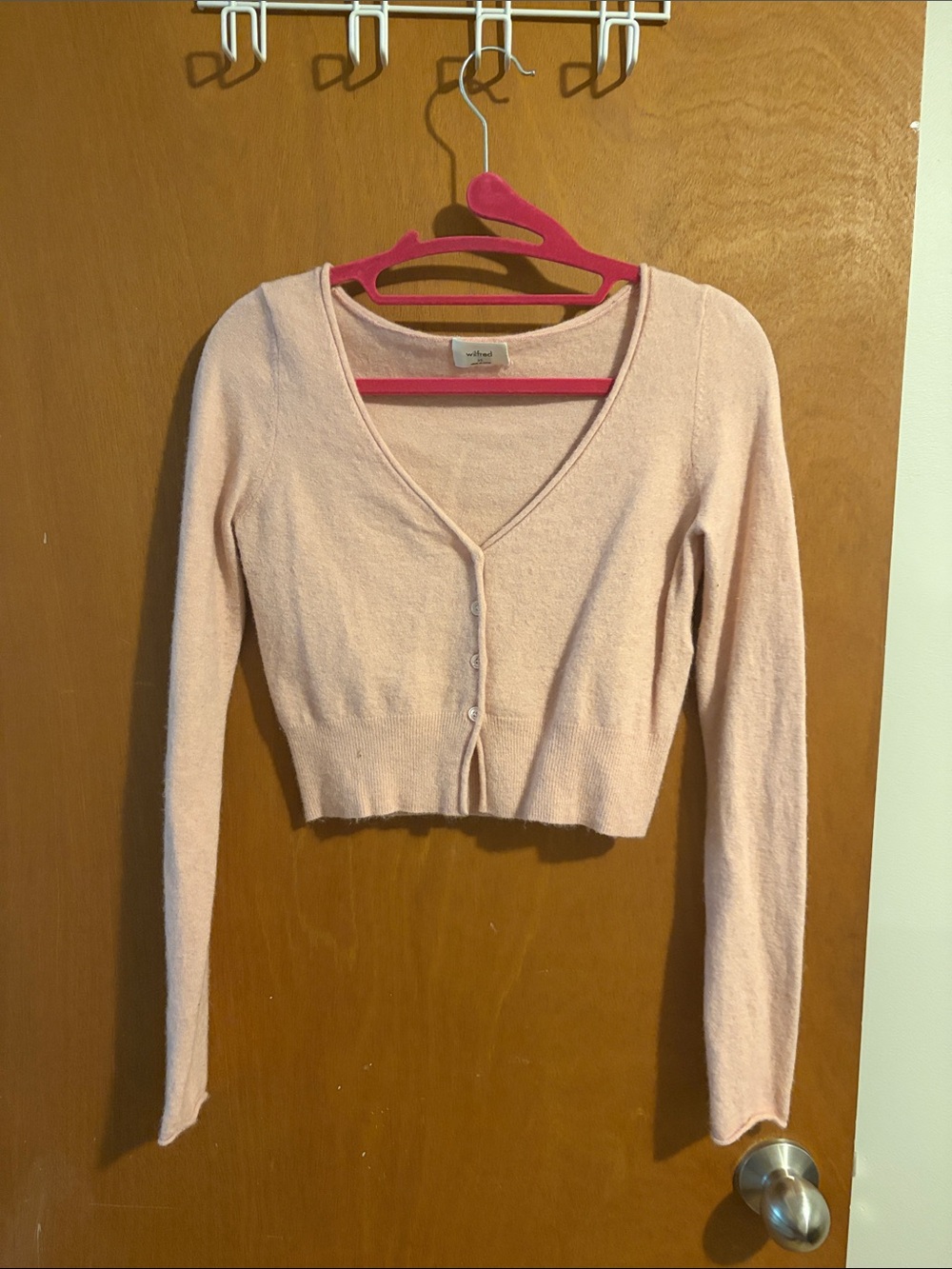 Aritzia Pale Pink Cropped V-Neck Cardigan